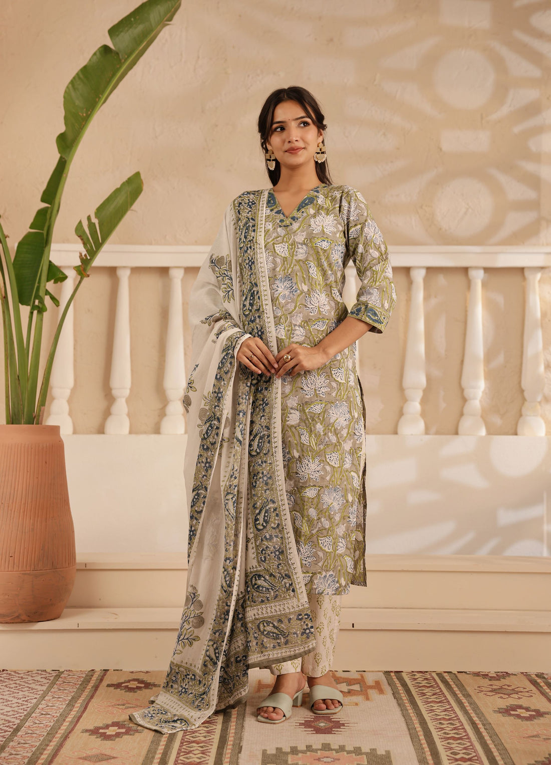 Pista Mogra Kurta Dupatta Suit Set