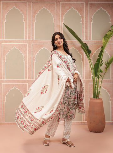 White Garden Grace Kurta Dupatta Suit Set