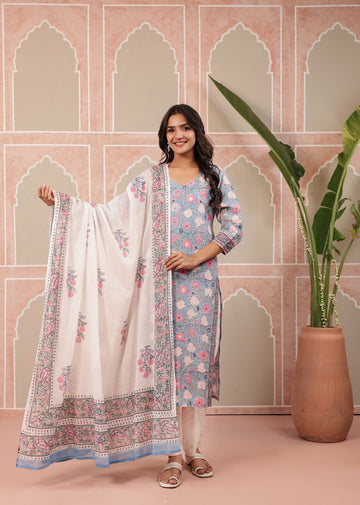 Blue Serenity Kurta Dupatta Suit Set