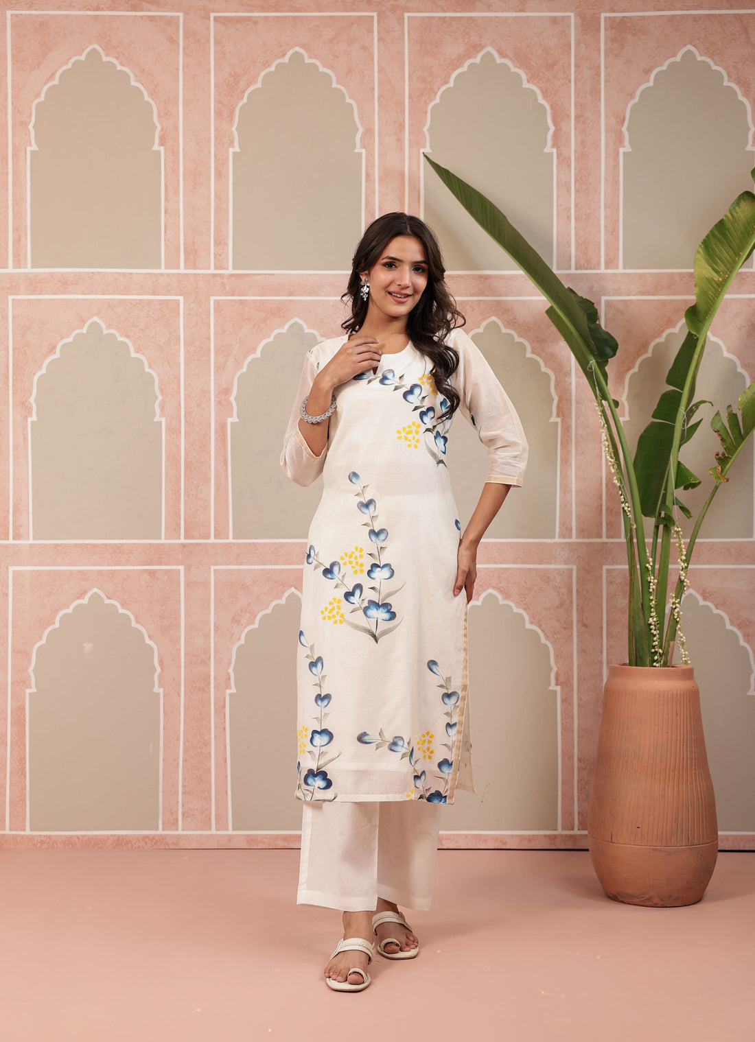 White Aqua Kurta Dupatta Silk Suit Set