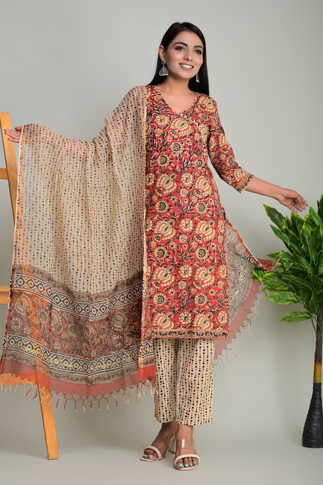 Red Rusty Kurta Dupatta Suit Set