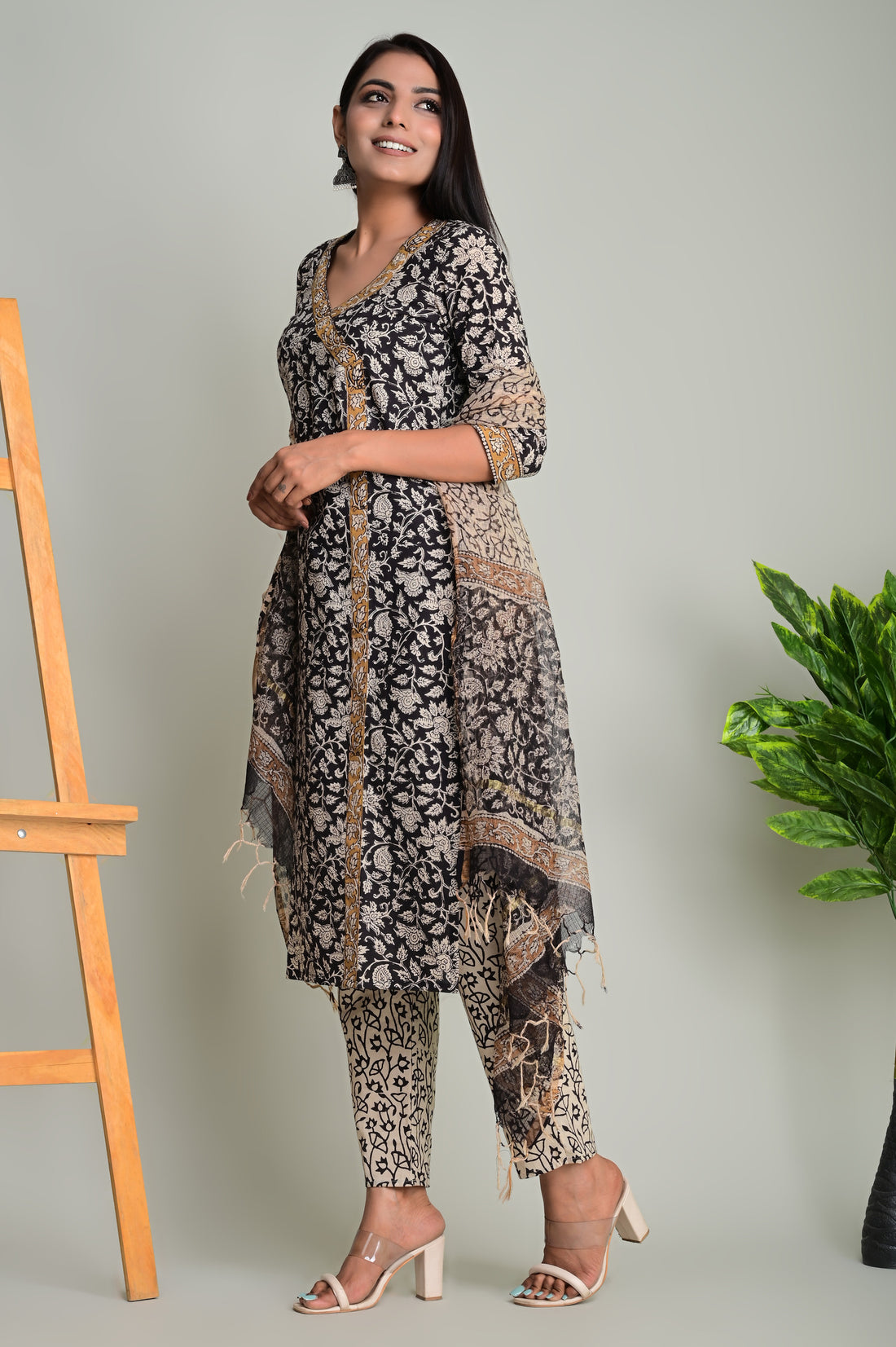 Black Abstract Kurta Dupatta Suit Set
