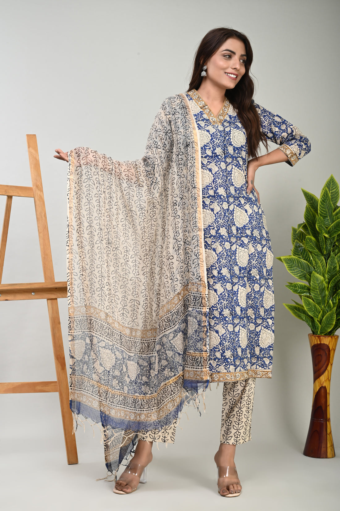 Blue Paan Kurta Dupatta Suit Set