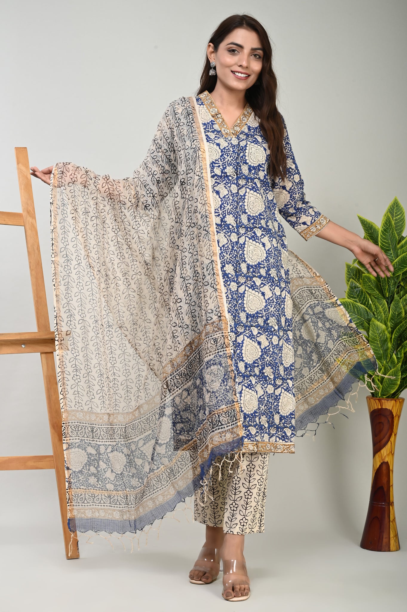 Blue Paan Kurta Dupatta Suit Set