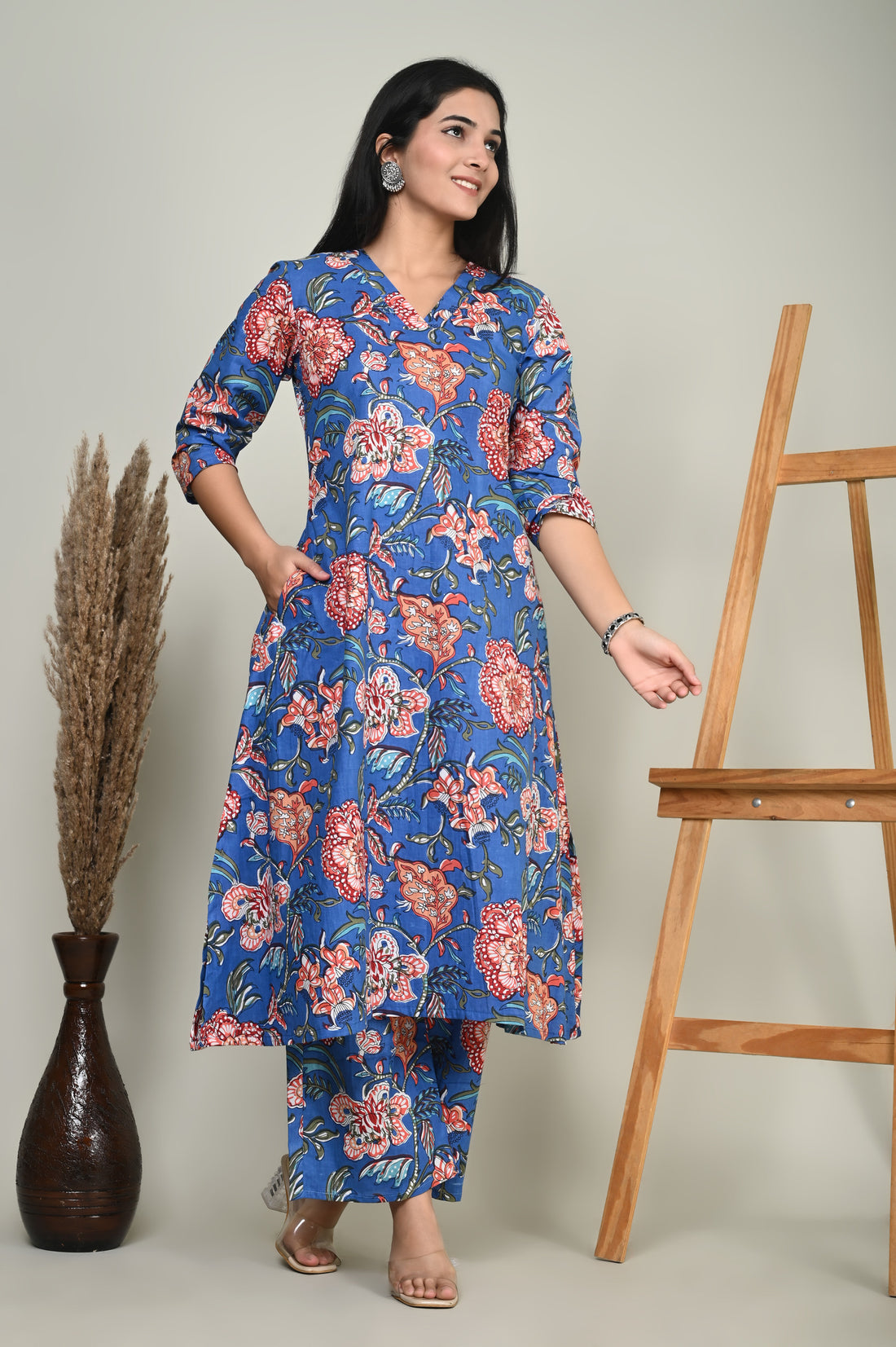 Blue Tangerine Cotton Kurta Set