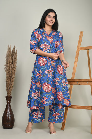 Blue Tangerine Cotton Kurta Set