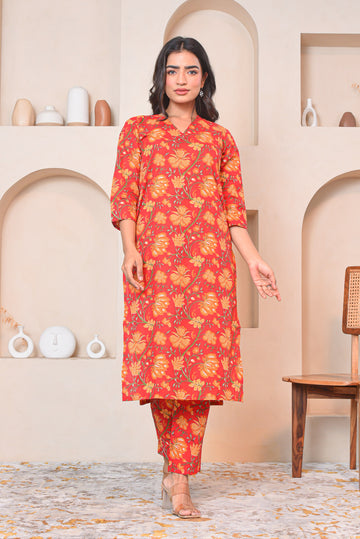 Saffron Bloom Cotton Kurta Set