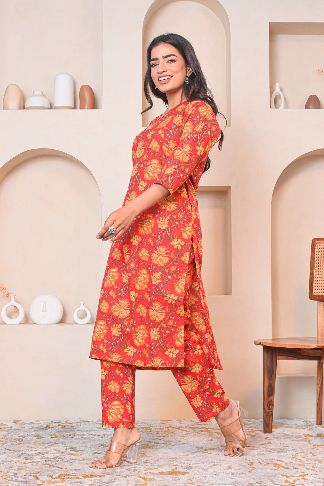 Saffron Bloom Cotton Kurta Set