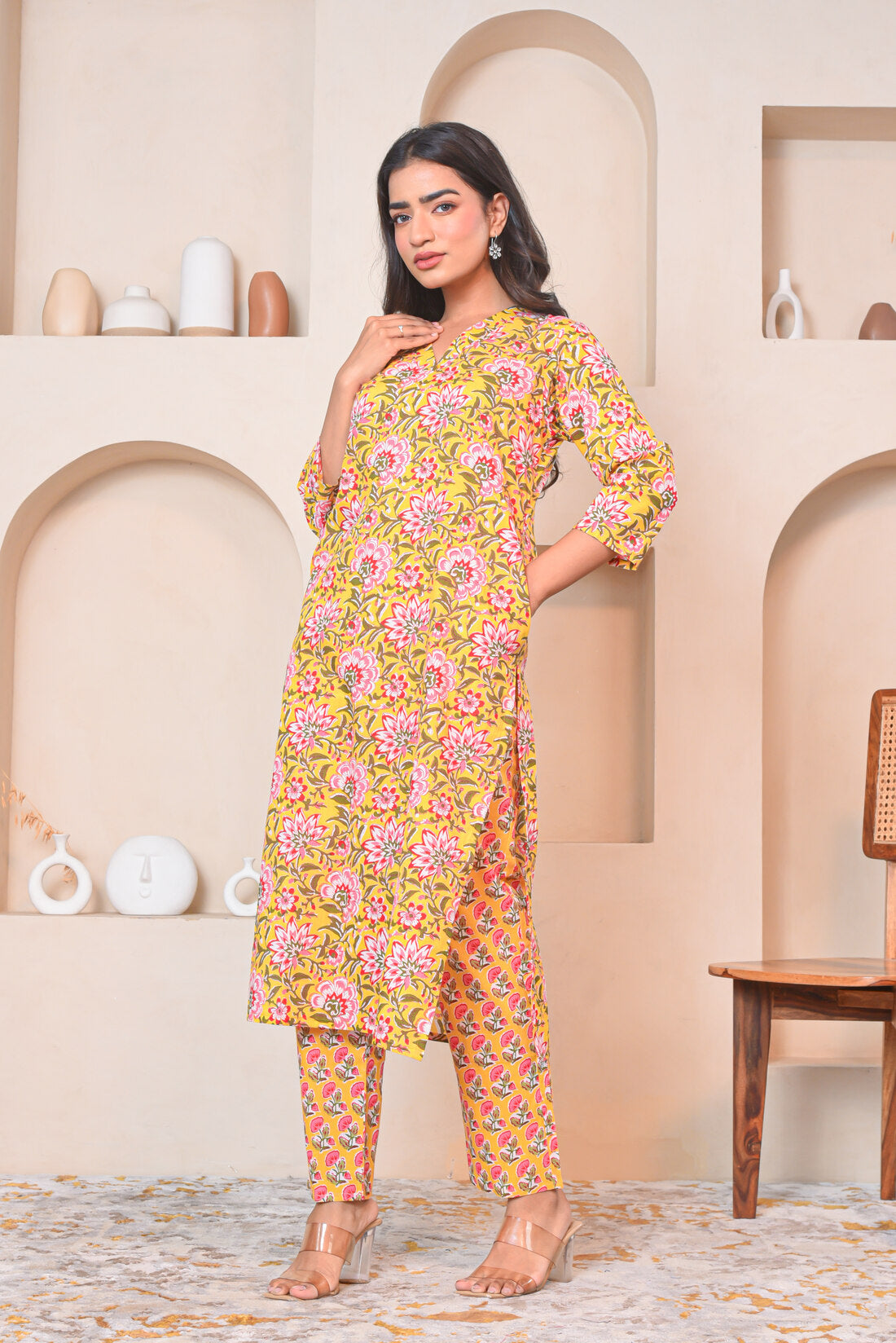 Yellow Gul Bahar Cotton Kurta Set