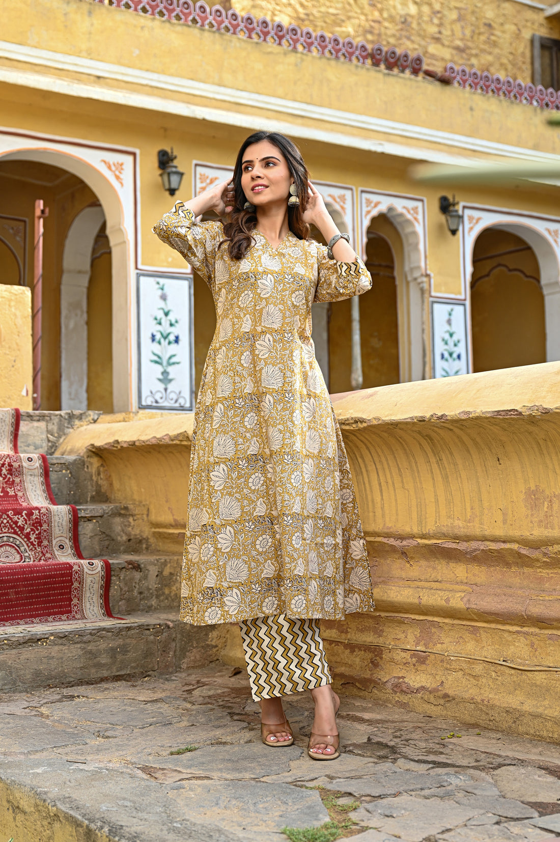Yellow Bagru Cotton Kurta Set