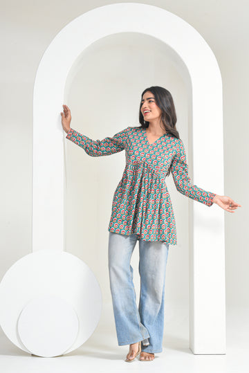 Green Garden Peplum Kurti