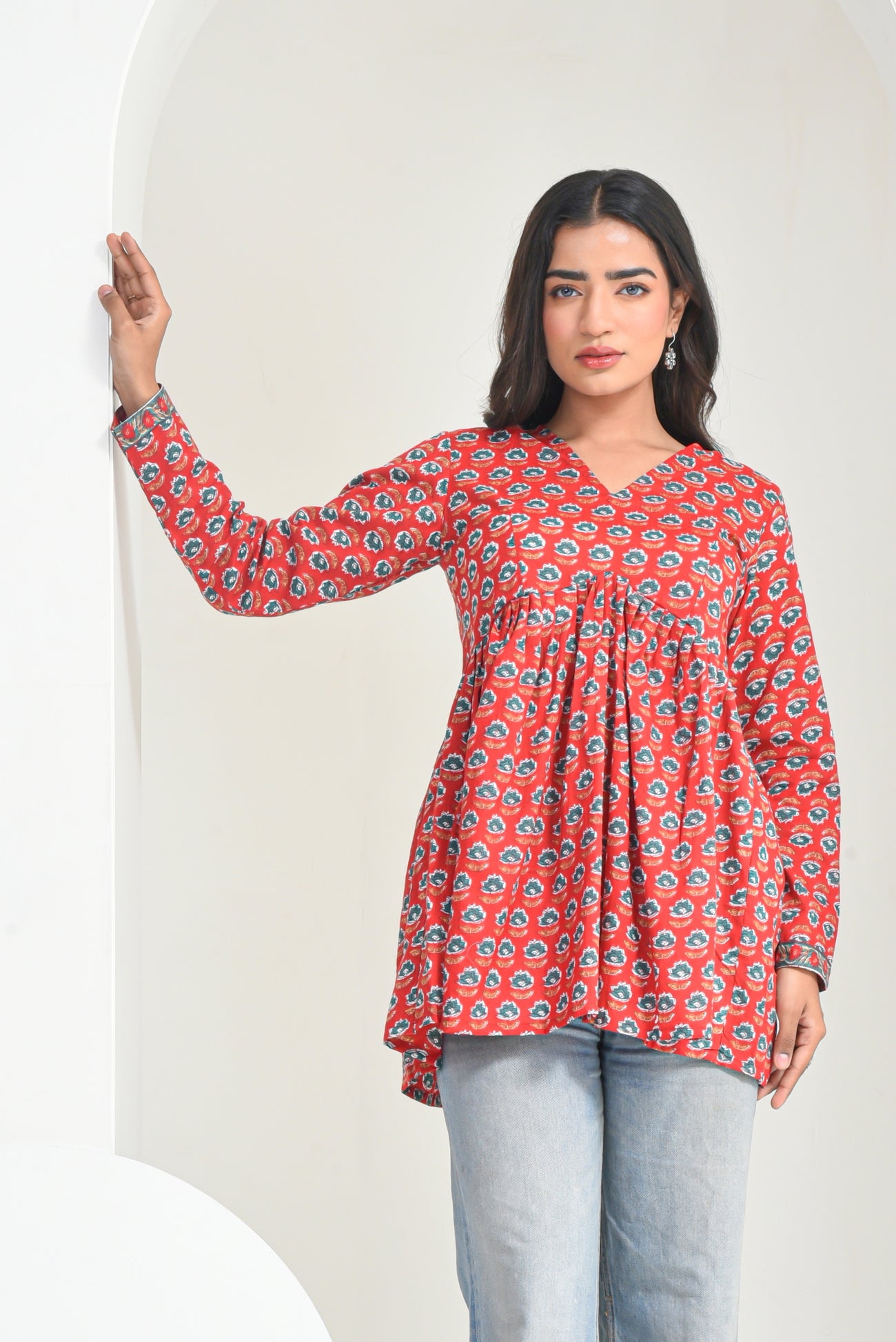 Red Garden Peplum Kurti