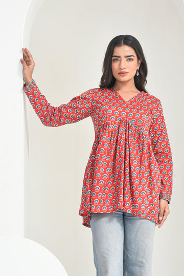 Red Garden Peplum Kurti