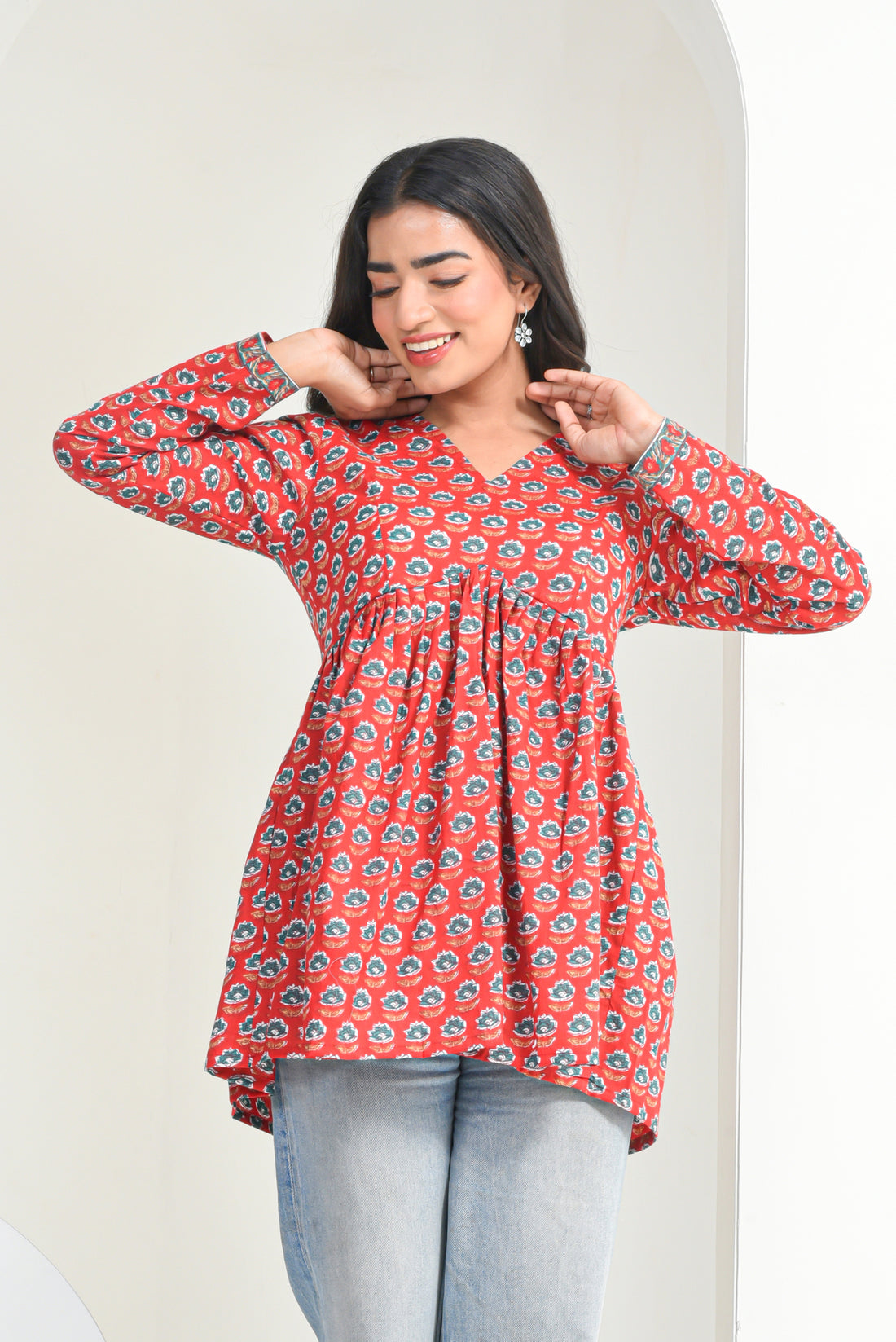 Red Garden Peplum Kurti