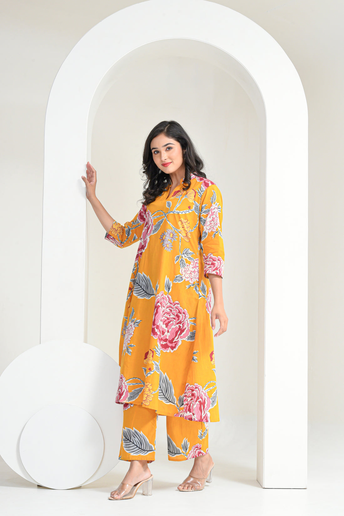 Yellow Rose Cotton Kurta Set