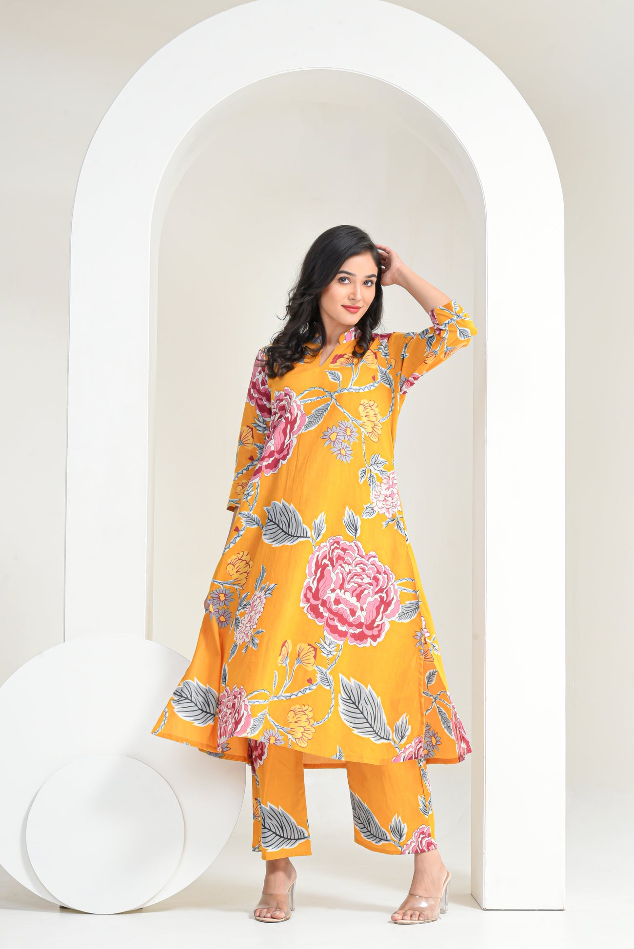 Yellow Rose Cotton Kurta Set