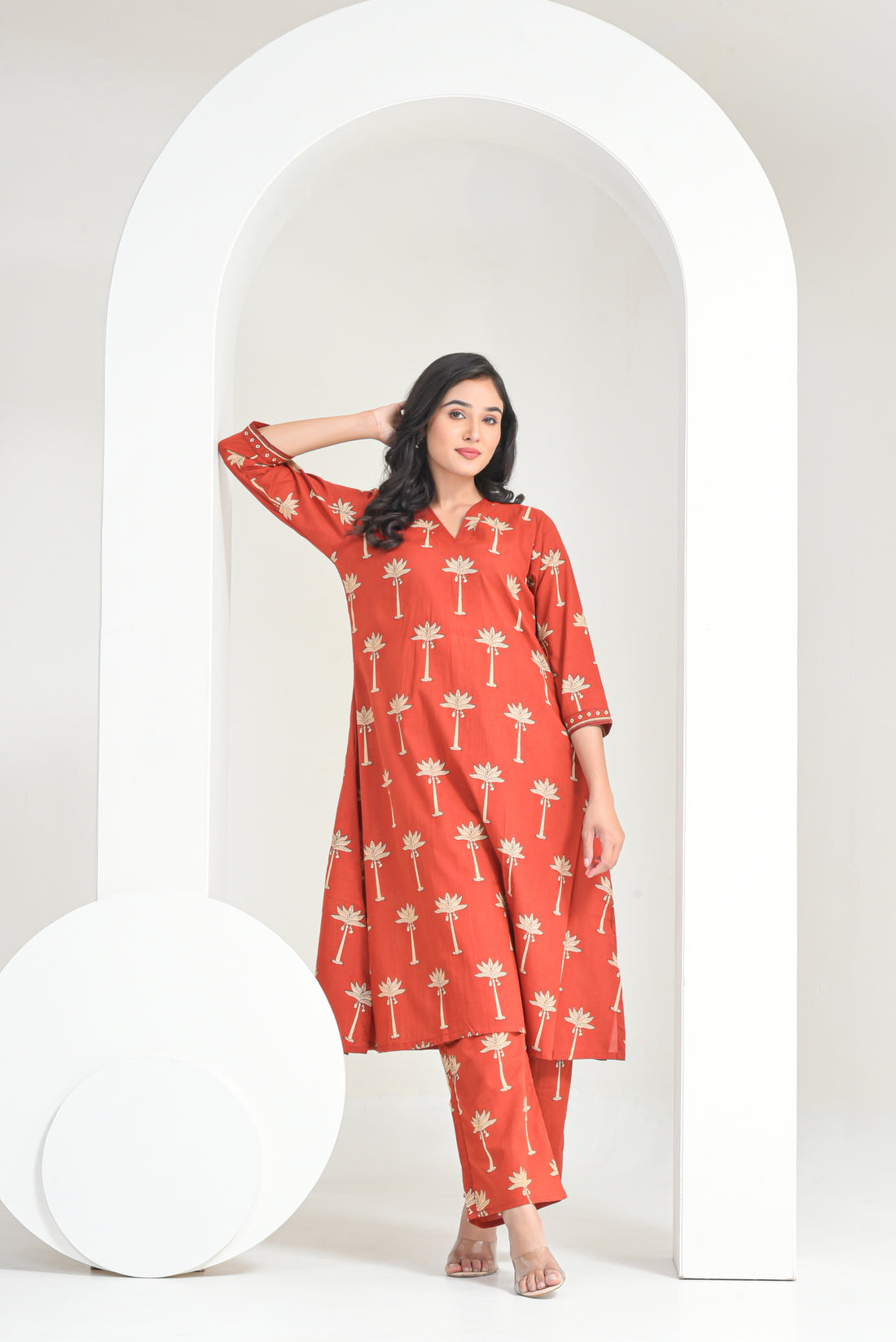 Orange Bagh Cotton Kurta Set