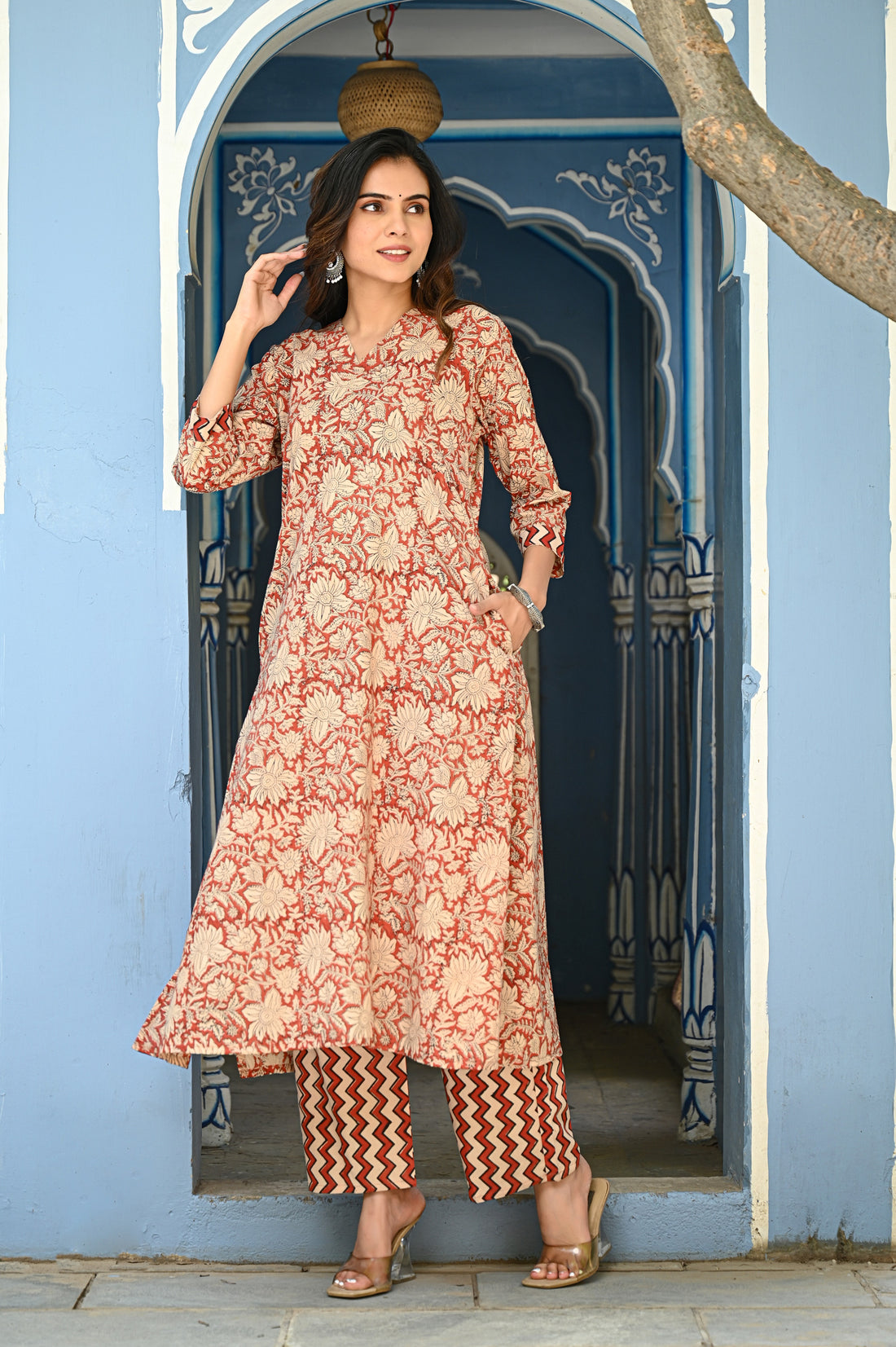 Red Bagru Cotton Kurta Set