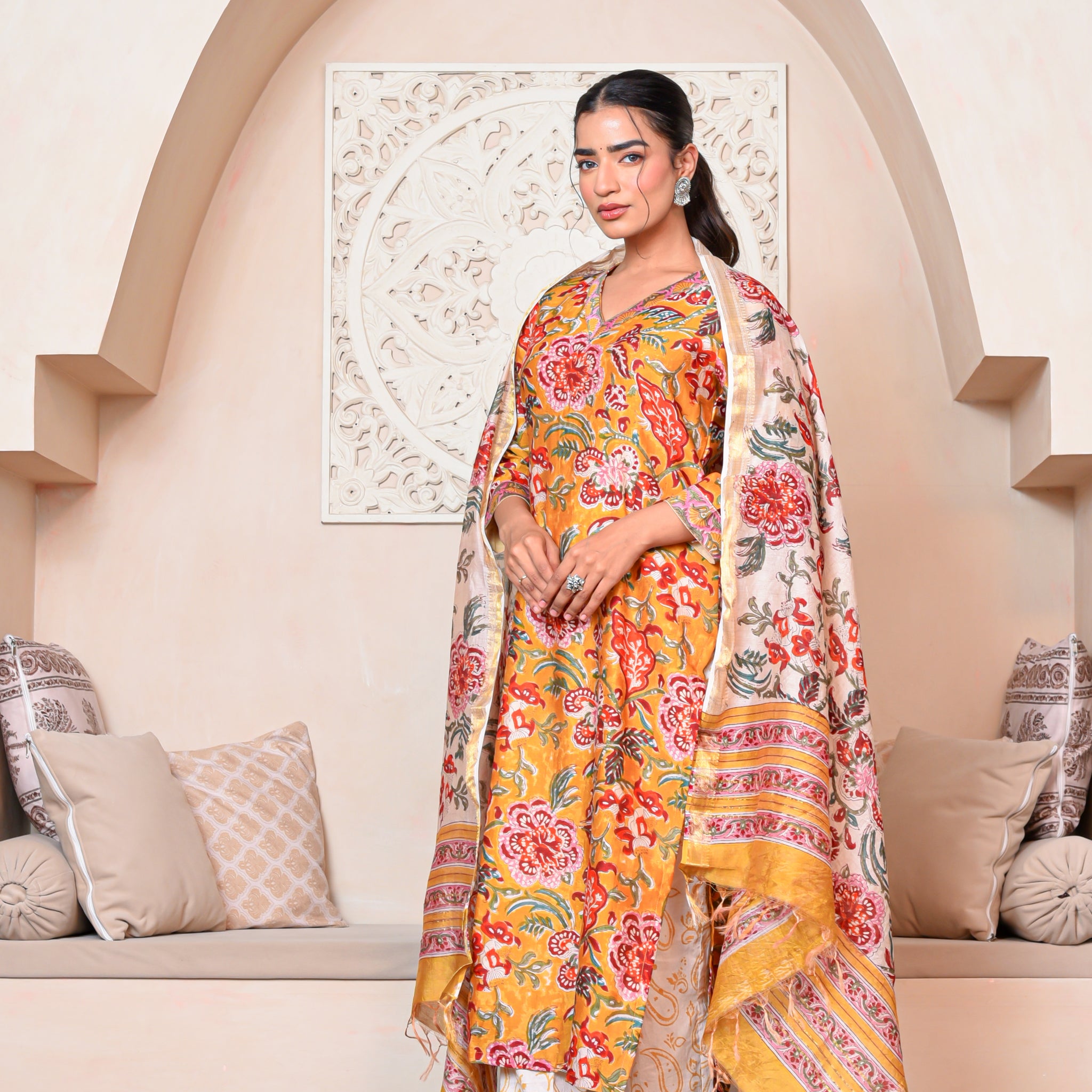 Golden Luxe Kurta Dupatta Silk Suit Set
