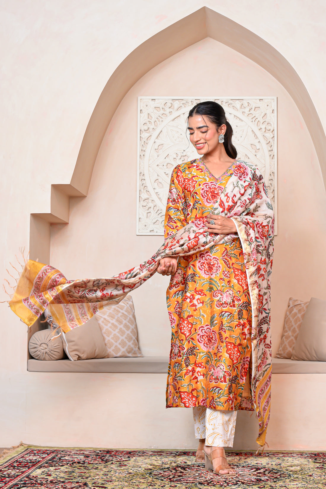 Golden Luxe Kurta Dupatta Silk Suit Set
