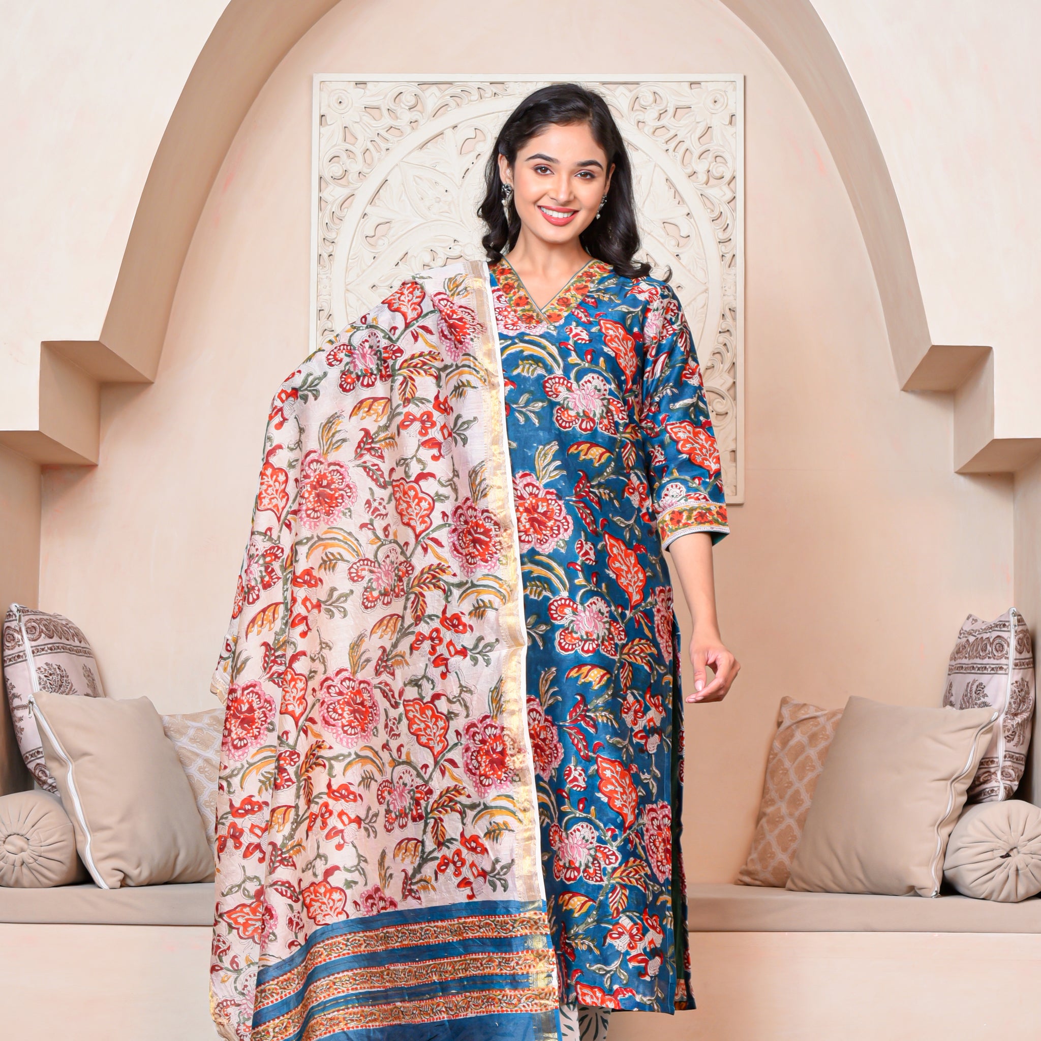 Blue Aura Kurta Dupatta Silk Suit Set