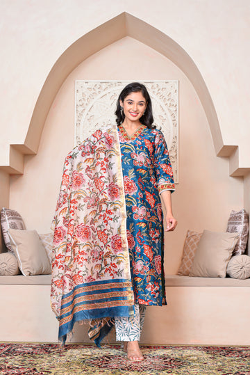 Blue Aura Kurta Dupatta Silk Suit Set