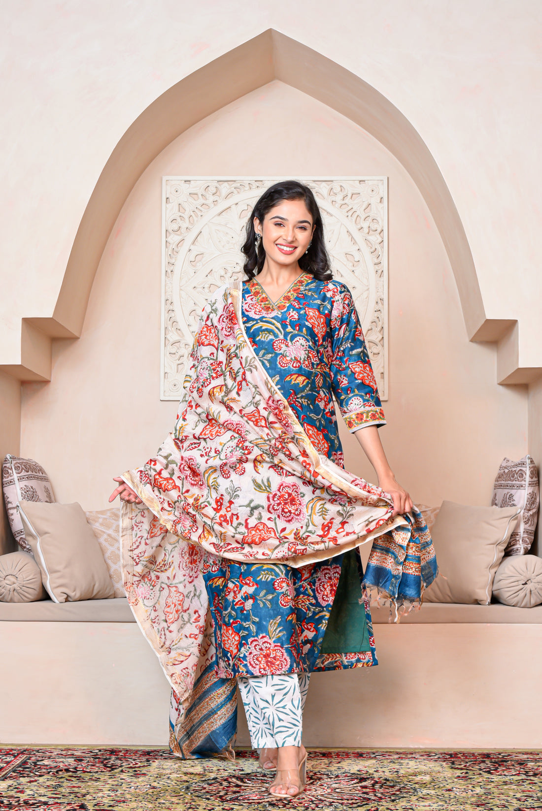 Blue Aura Kurta Dupatta Silk Suit Set