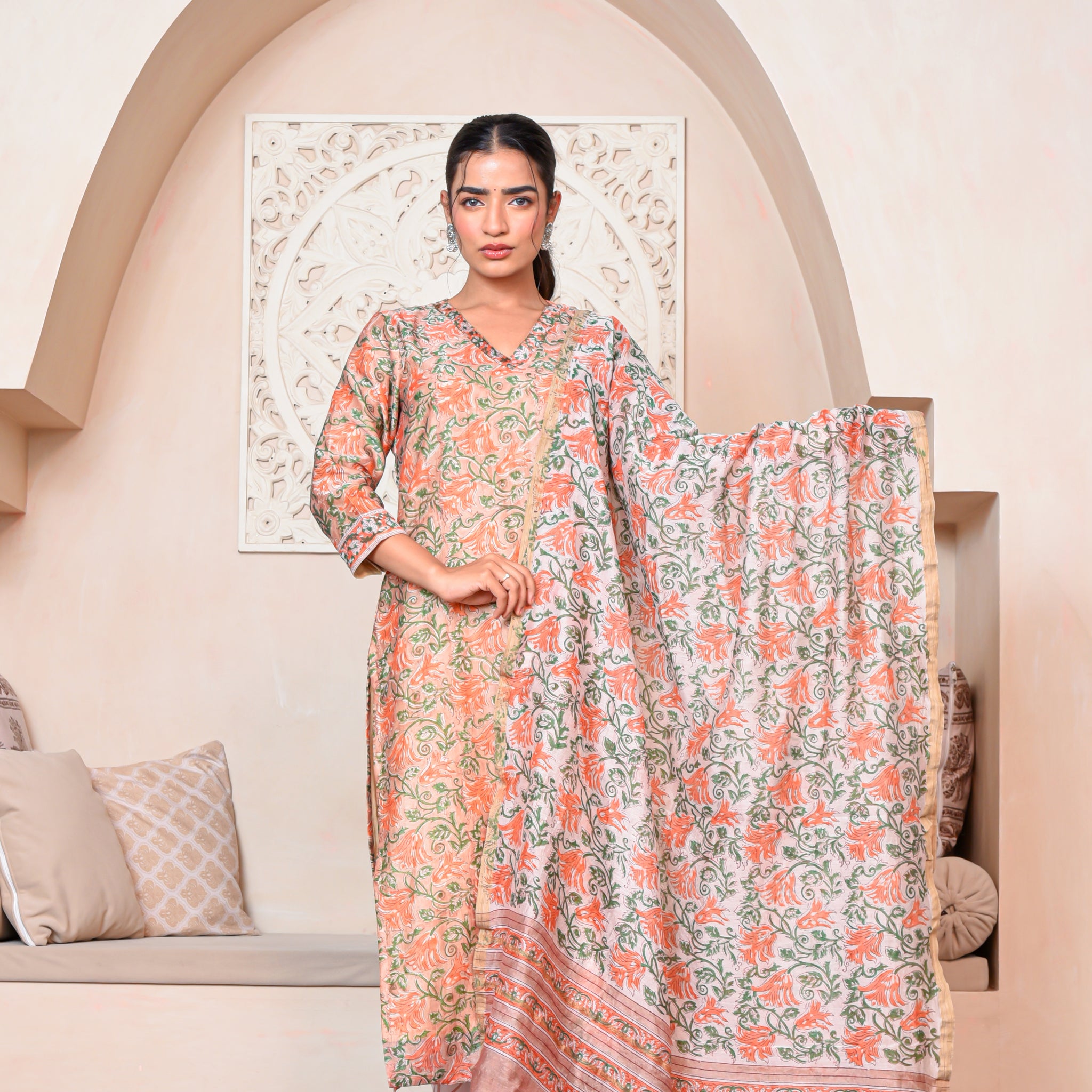 Peach Glow Kurta Dupatta Silk Suit Set