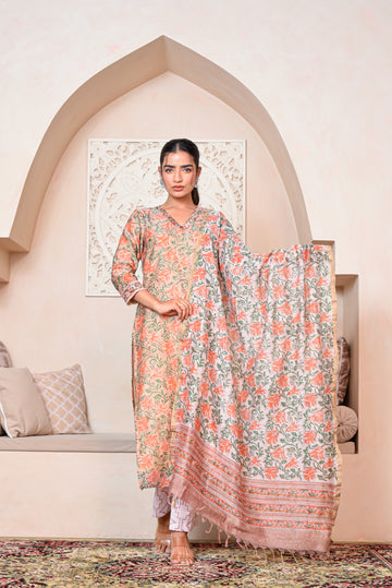 Peach Glow Kurta Dupatta Silk Suit Set