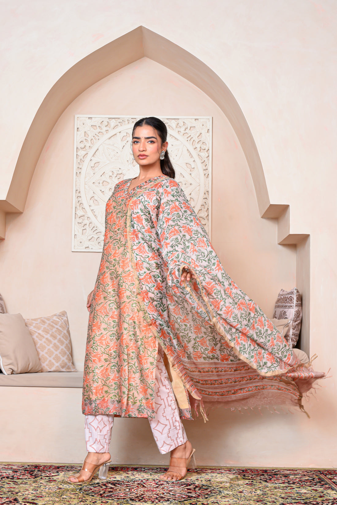 Peach Glow Kurta Dupatta Silk Suit Set