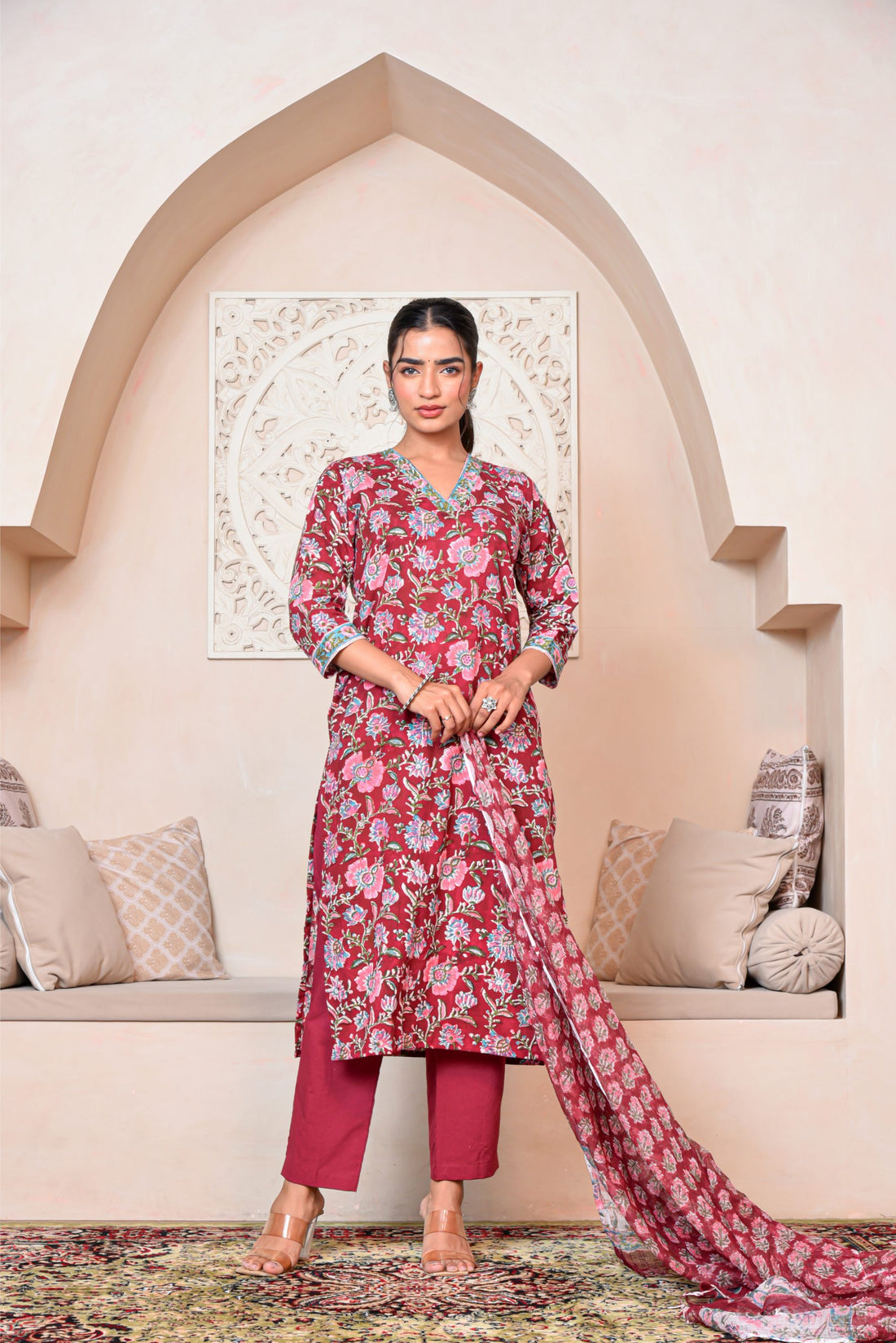 Maroon Gulab Kurta Dupatta Suit Set