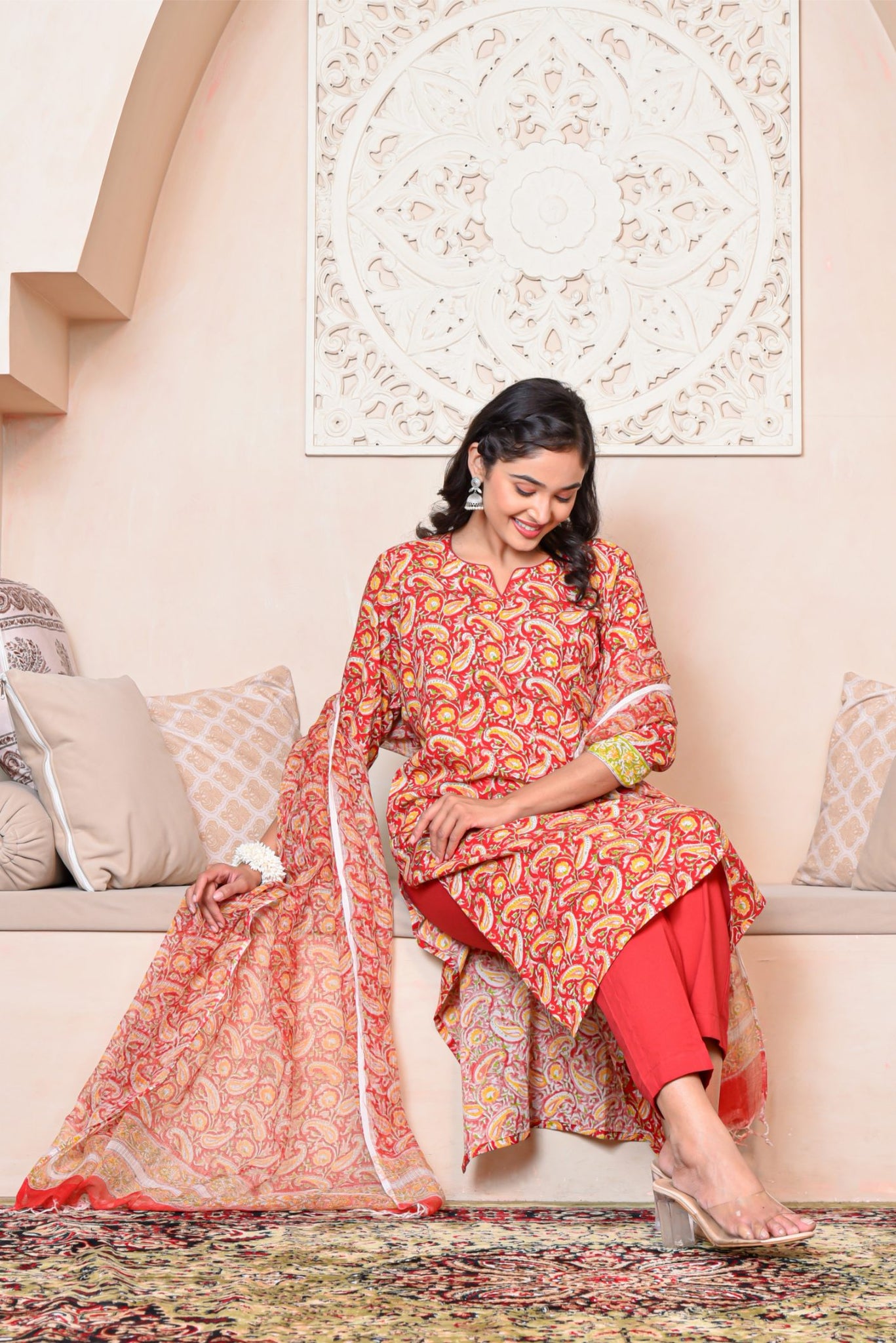 Rust Kairi Kurta Dupatta Suit Set