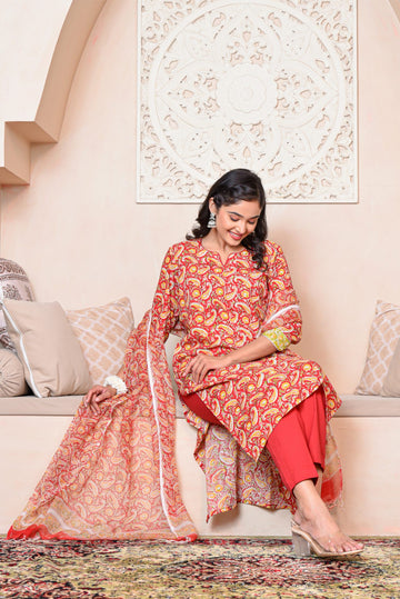 Rust Kairi Kurta Dupatta Suit Set