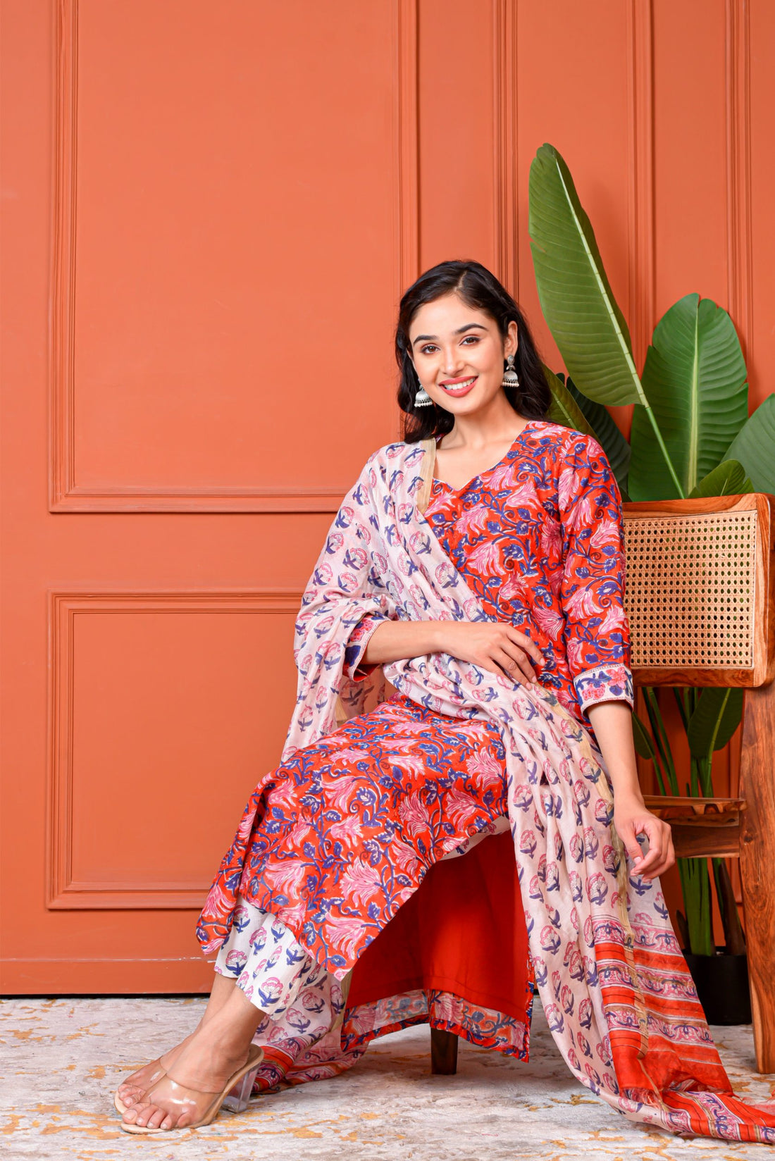 Red Gulbagh Kurta Dupatta Silk Suit Set