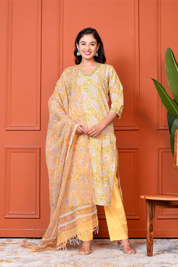 Yellow Tropical Kurta Dupatta Suit Set